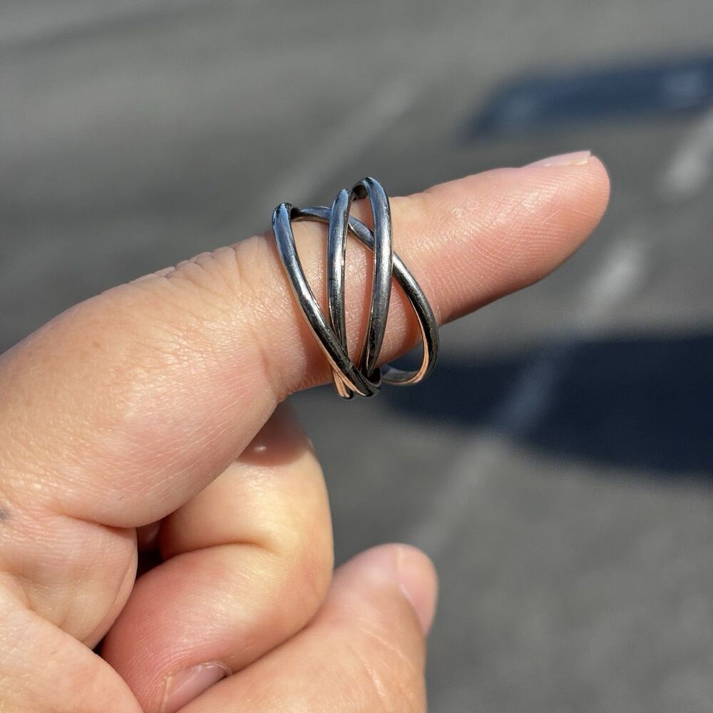 925 Sterling Silver 4 Band Crossover Rolling Ring Modern Minimalist Size 8.75
